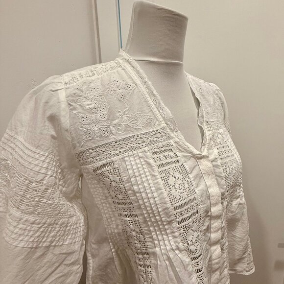 Zara Crochet Cotton Puff Sleeve Blouse - Picture 4 of 6